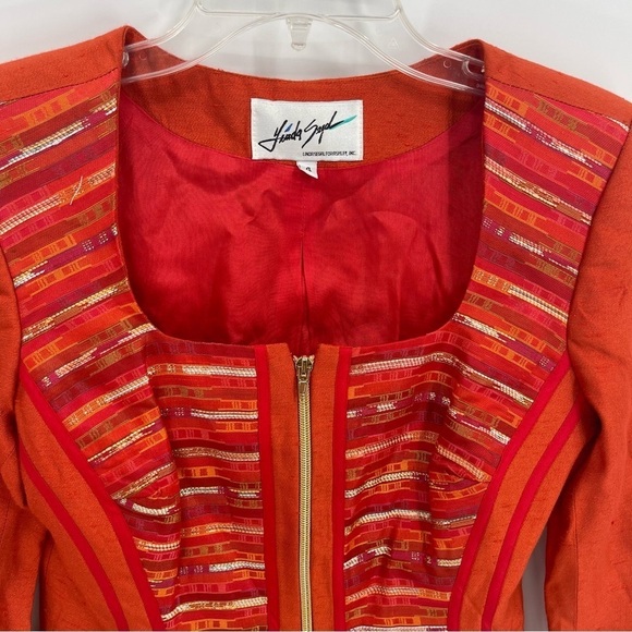 Linda Segal Vintage Jacket Size 4 Burnt Orange Cropped Full Zip Square Neck - Picture 4 of 9